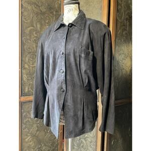 Vari Zioni Black Soft Suede Feeling Button Up Shirt / Blouse Women's Size M‎